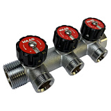 Коллектор WAAG 323 1"х3/4", 3вых., c вентилями, латунь никелир.