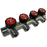 Коллектор WAAG 323 1"х3/4", 4вых., c вентилями, латунь никелир.